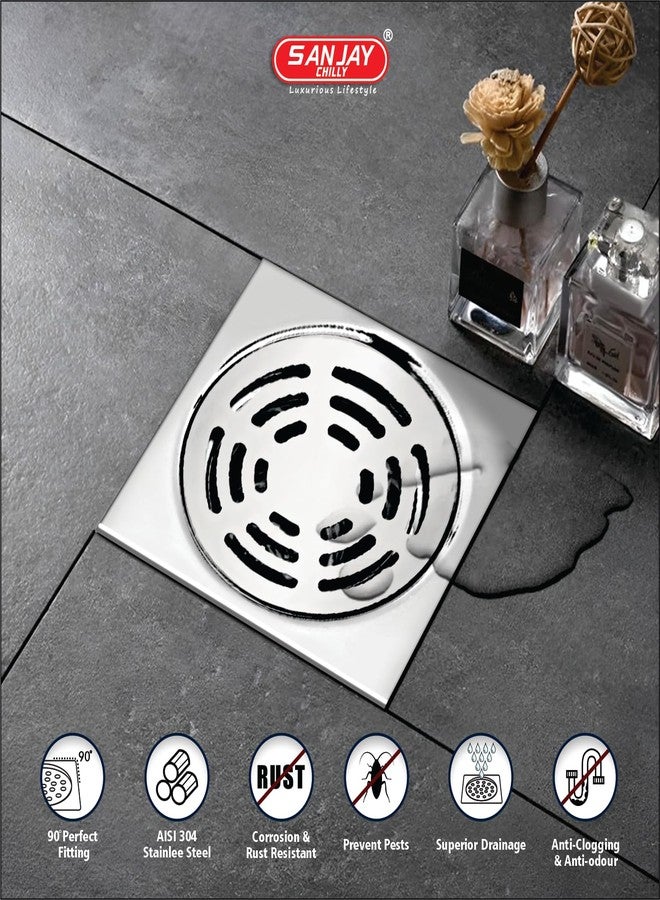 Sanjay Chilly Stainless Steel Floor Drain Sink Top Cover Jali 304 Grade for Bathroom Gratings Waste Water Drainer Strainer Anti Odor Bathtub Washbasin Toilet Washroom (Square Ringo 4 x 4 INCH Silver) - Image 2